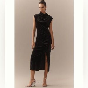 🆕Anthropologie Maya Black Velvet Ruched Cowl-Neck dress